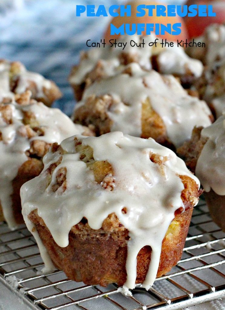 Peach Streusel Muffins | Can't Stay Out of the Kitchen | these fabulous #peach #muffins will knock your socks off! They're absolutely heavenly. They are perfect for a summer #holiday #breakfast when #peaches are in season. #FathersDay #FourthofJuly #LaborDay