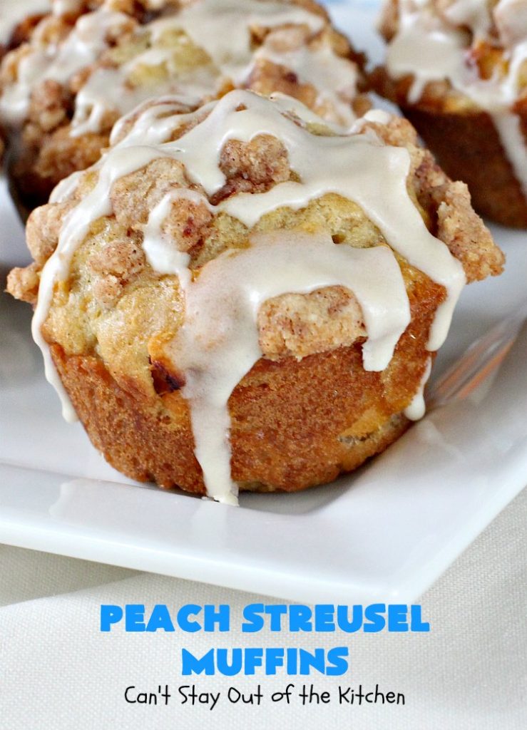 Peach Streusel Muffins | Can't Stay Out of the Kitchen | these fabulous #peach #muffins will knock your socks off! They're absolutely heavenly. They are perfect for a summer #holiday #breakfast when #peaches are in season. #FathersDay #FourthofJuly #LaborDay