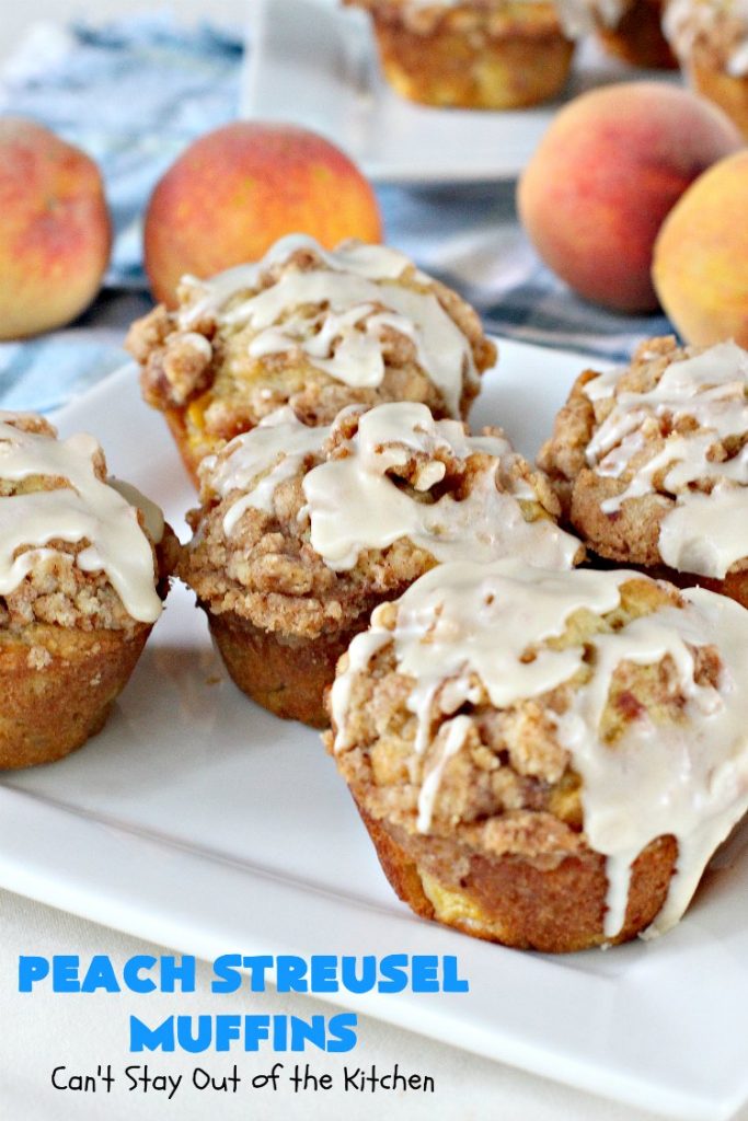 Peach Streusel Muffins | Can't Stay Out of the Kitchen | these fabulous #peach #muffins will knock your socks off! They're absolutely heavenly. They are perfect for a summer #holiday #breakfast when #peaches are in season. #FathersDay #FourthofJuly #LaborDay
