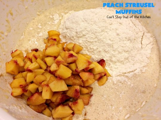 Peach Streusel Muffins | Can't Stay Out of the Kitchen | these fabulous #peach #muffins will knock your socks off! They're absolutely heavenly. They are perfect for a summer #holiday #breakfast when #peaches are in season. #FathersDay #FourthofJuly #LaborDay