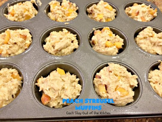 Peach Streusel Muffins | Can't Stay Out of the Kitchen | these fabulous #peach #muffins will knock your socks off! They're absolutely heavenly. They are perfect for a summer #holiday #breakfast when #peaches are in season. #FathersDay #FourthofJuly #LaborDay