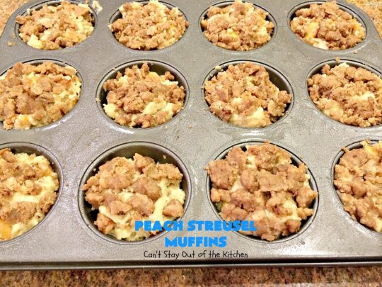 Peach Streusel Muffins | Can't Stay Out of the Kitchen | these fabulous #peach #muffins will knock your socks off! They're absolutely heavenly. They are perfect for a summer #holiday #breakfast when #peaches are in season. #FathersDay #FourthofJuly #LaborDay