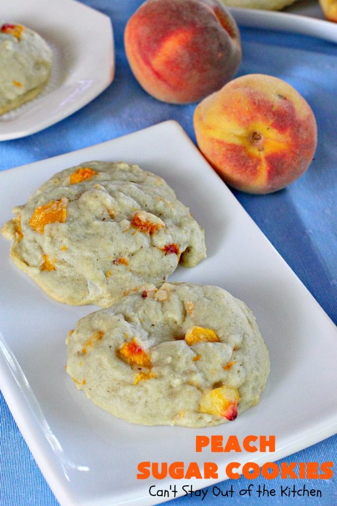 Peach Sugar Cookies | Can't Stay Out of the Kitchen | these #cookies are fantastic!  This #dessert is filled with fresh #peaches so the cookies turn out heavenly. #peachdessert