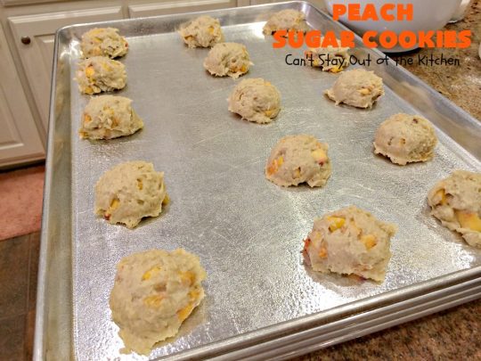 Peach Sugar Cookies | Can't Stay Out of the Kitchen | these #cookies are fantastic!  This #dessert is filled with fresh #peaches so the cookies turn out heavenly. #peachdessert