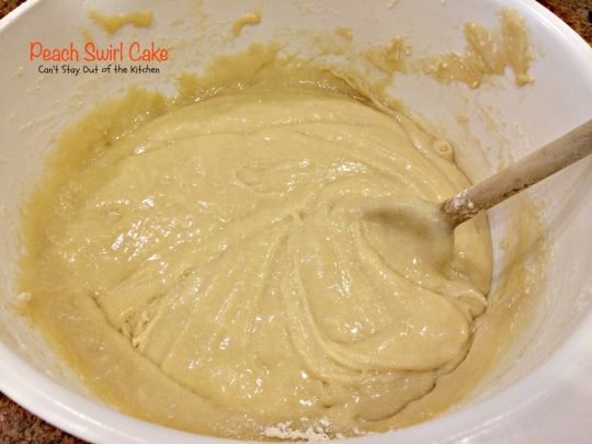 Peach Swirl Cake | Can't Stay Out of the Kitchen | this lovely #cake is fantastic. It has #peaches swirled into the batter and is glazed with vanilla icing. Perfect for company or potlucks. #dessert