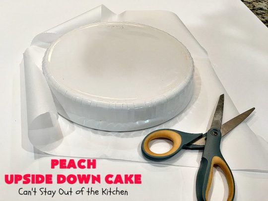 Peach Upside Down Cake | Can't Stay Out of the Kitchen | this spectacular #peach #cake is absolutely divine! It's festive, beautiful and so scrumptious you won't want to stop eating it! It has a luscious homemade #caramel sauce that's heavenly. Terrific for #holidays & company dinners. #peachdessert #upsidedowncake #CANbassador #WashingtonStateFruitCommission #WashingtonStateStoneFruitGrowers