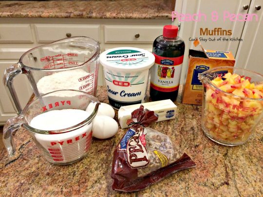 Peach and Pecan Muffins | Can't Stay Out of the Kitchen | these tasty #muffins are filled with #peaches and #pecans and stay moist because sour cream is included in the batter. #breakfast