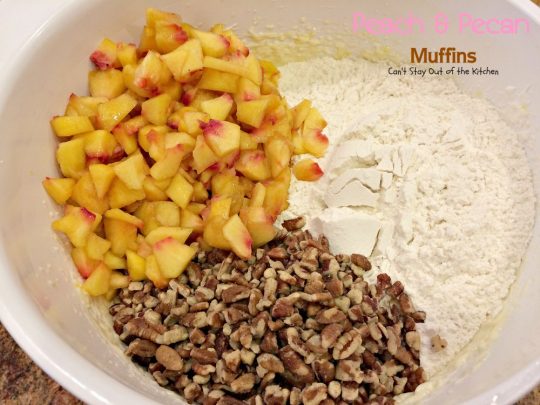 Peach and Pecan Muffins | Can't Stay Out of the Kitchen | these tasty #muffins are filled with #peaches and #pecans and stay moist because sour cream is included in the batter. #breakfast