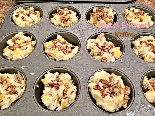 Peach and Pecan Muffins | Can't Stay Out of the Kitchen | these tasty #muffins are filled with #peaches and #pecans and stay moist because sour cream is included in the batter. #breakfast