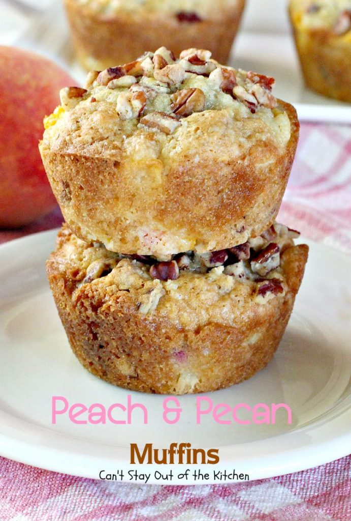 Peach and Pecan Muffins | Can't Stay Out of the Kitchen | these tasty #muffins are filled with #peaches and #pecans and stay moist because sour cream is included in the batter. #breakfast