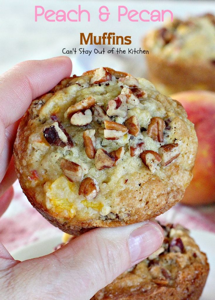 Peach and Pecan Muffins | Can't Stay Out of the Kitchen | these tasty #muffins are filled with #peaches and #pecans and stay moist because sour cream is included in the batter. #breakfast