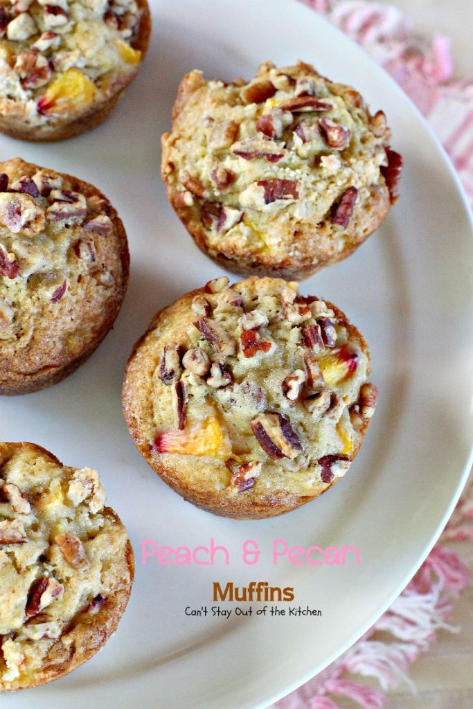 Peach and Pecan Muffins | Can't Stay Out of the Kitchen | these tasty #muffins are filled with #peaches and #pecans and stay moist because sour cream is included in the batter. #breakfast