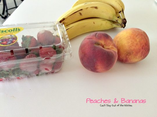 Peaches & Bananas | Can't Stay Out of the Kitchen | one of my favorite #fruit #salad recipes growing up. Simple, easy, delicious! #glutenfree #vegan #peaches