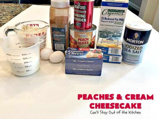 Peaches and Cream Cheesecake | Can't Stay Out of the Kitchen | this spectacular #dessert is perfect for special occasions, #holidays like #Easter & #MothersDay, & whenever you want to impress your company! #peaches #cheesecake