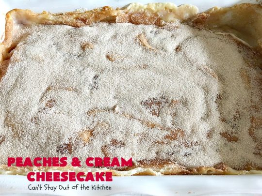 Peaches and Cream Cheesecake | Can't Stay Out of the Kitchen | this spectacular #dessert is perfect for special occasions, #holidays like #Easter & #MothersDay, & whenever you want to impress your company! #peaches #cheesecake