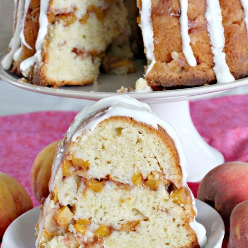 Peaches 'n Cream Coffeecake | Can't Stay Out of the Kitchen | this awesome #peach #coffeecake is one of our favorites. While it's a terrific #cake for #dessert, we like it for #breakfast! Perfect for summer #holidays like #FourthofJuly or #LaborDay.