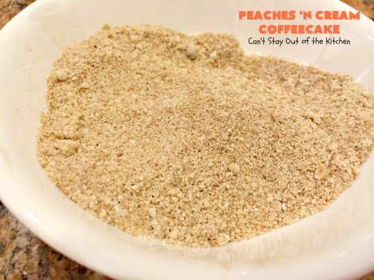 Peaches 'n Cream Coffeecake | Can't Stay Out of the Kitchen | this awesome #peach #coffeecake is one of our favorites. While it's a terrific #cake for #dessert, we like it for #breakfast! Perfect for summer #holidays like #FourthofJuly or #LaborDay.