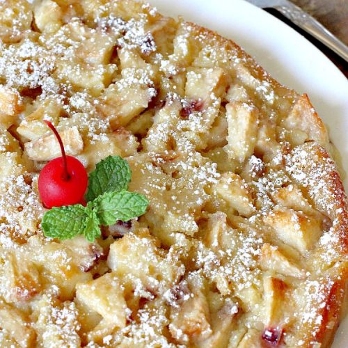 Peaches 'n Cream Custard | Can't Stay Out of the Kitchen | this light, fluffy, fruity pudding-type #dessert is terrific when you want something sweet, but not overly rich or calorie-laden. This one uses lots of fresh #WhiteFleshPeaches. #custard #cake #peaches #peachdessert #CANbassador #WashingtonStateFruitCommission #WashingtonStateStoneFruitGrowers