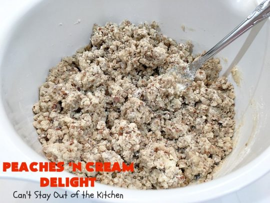 Peaches 'n Cream Delight| Can't Stay Out of the Kitchen | this lovely #cheesecake #dessert is absolutely heavenly. It has has a scrumptious layer of fresh #peaches in the middle that pops with flavor. Terrific for #company or #holiday menus. #peachdessert #CANbassador #WashingtonStateFruitCommission #WashingtonStateStoneFruitGrowers