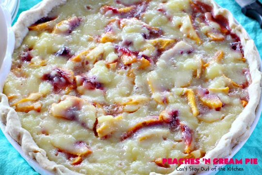 Peaches 'n Cream Pie | Can't Stay Out of the Kitchen | this amazing #peachpie has a yummy #custard filling. Wonderful for a #summer #dessert while fresh #peaches are in season.