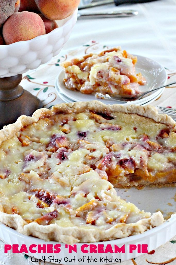 Peaches 'n Cream Pie | Can't Stay Out of the Kitchen | this amazing #peachpie has a yummy #custard filling. Wonderful for a #summer #dessert while fresh #peaches are in season.