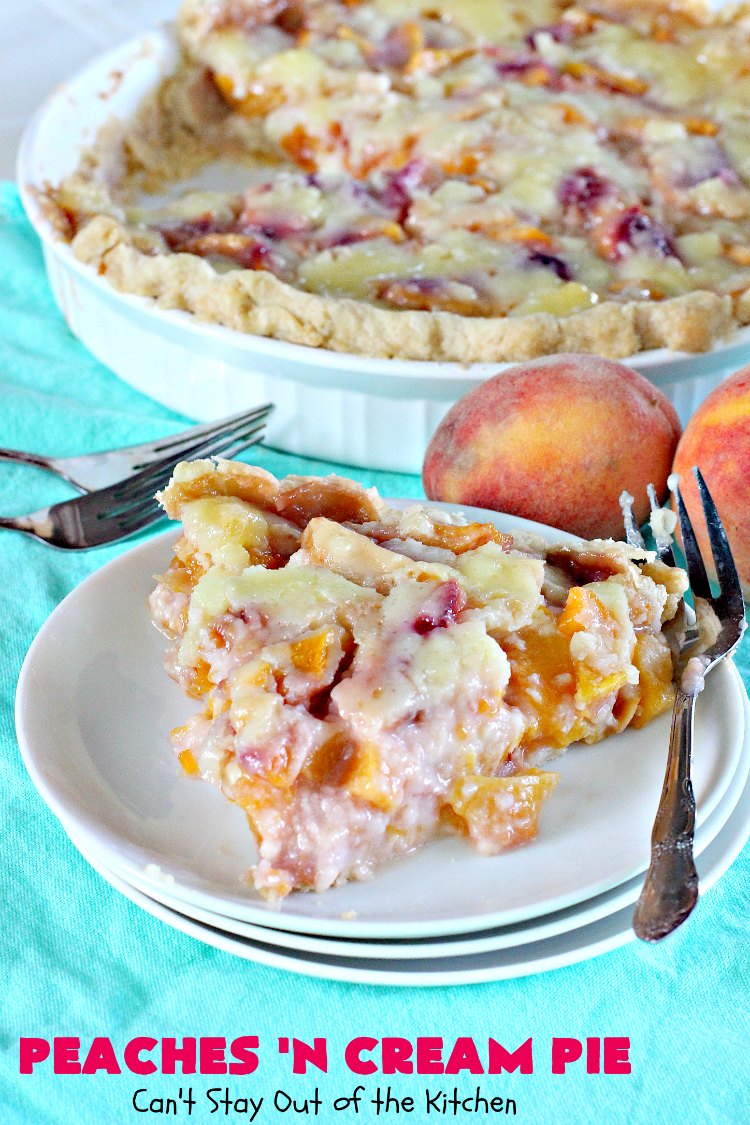 Peaches 'n Cream Pie | Can't Stay Out of the Kitchen | this amazing #peachpie has a yummy #custard filling. Wonderful for a #summer #dessert while fresh #peaches are in season.