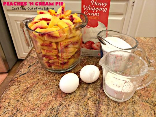 Peaches 'n Cream Pie | Can't Stay Out of the Kitchen | this amazing #peachpie has a yummy #custard filling. Wonderful for a #summer #dessert while fresh #peaches are in season.
