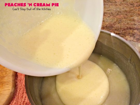 Peaches 'n Cream Pie | Can't Stay Out of the Kitchen | this amazing #peachpie has a yummy #custard filling. Wonderful for a #summer #dessert while fresh #peaches are in season.