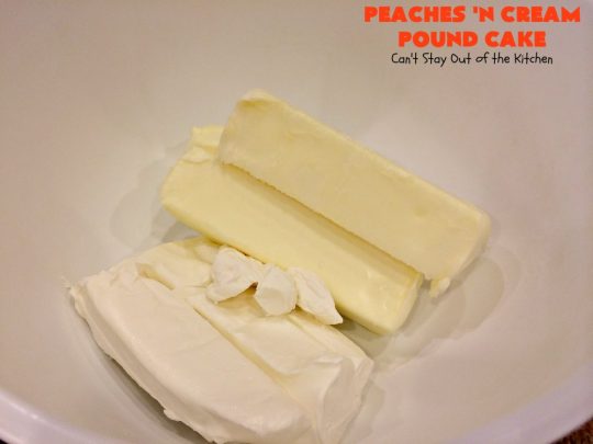 Peaches 'n Cream Pound Cake | Can't Stay Out of the Kitchen | This fabulous #cake is the perfect #summer #dessert. It's full of fresh #peaches & very moist. The #cinnamon glaze is especially good. #holiday #baking