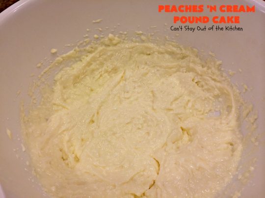 Peaches 'n Cream Pound Cake | Can't Stay Out of the Kitchen | This fabulous #cake is the perfect #summer #dessert. It's full of fresh #peaches & very moist. The #cinnamon glaze is especially good. #holiday #baking