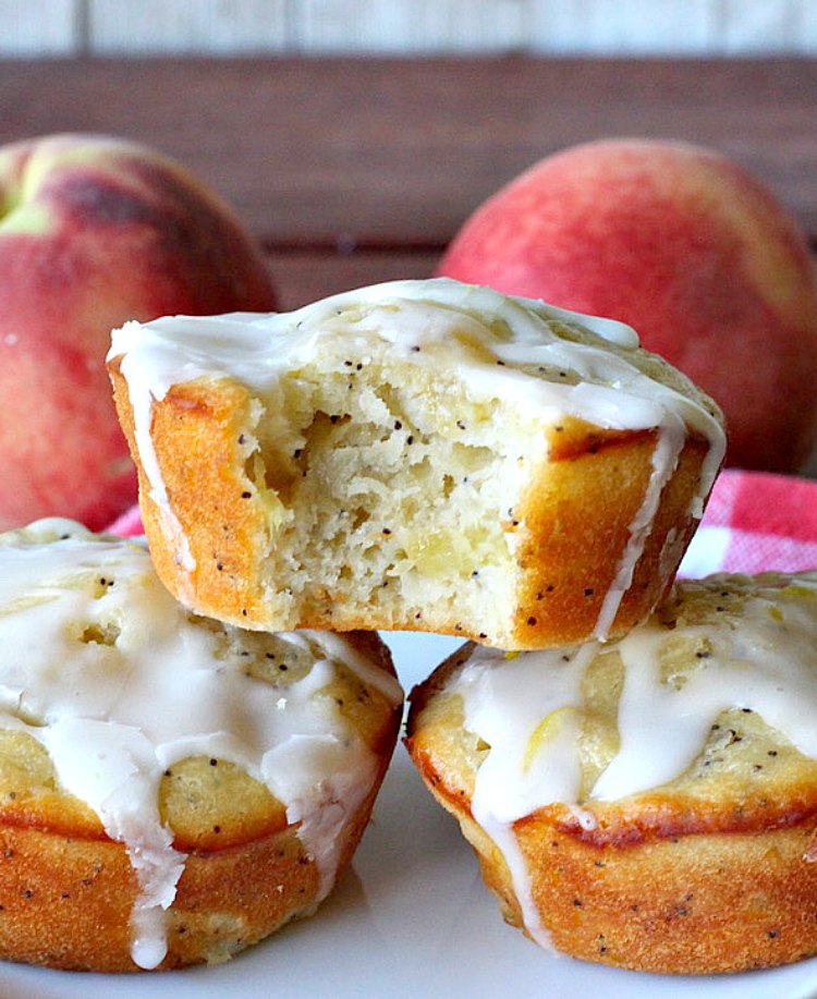 Peachy Lemon Poppyseed Muffins | Can't Stay Out of the Kitchen | these luscious #muffins are filled with #peaches, #lemon & #poppyseeds. Terrific for a #holiday or company #breakfast. #PeachMuffins #PeachyLemonPoppyseedMuffins