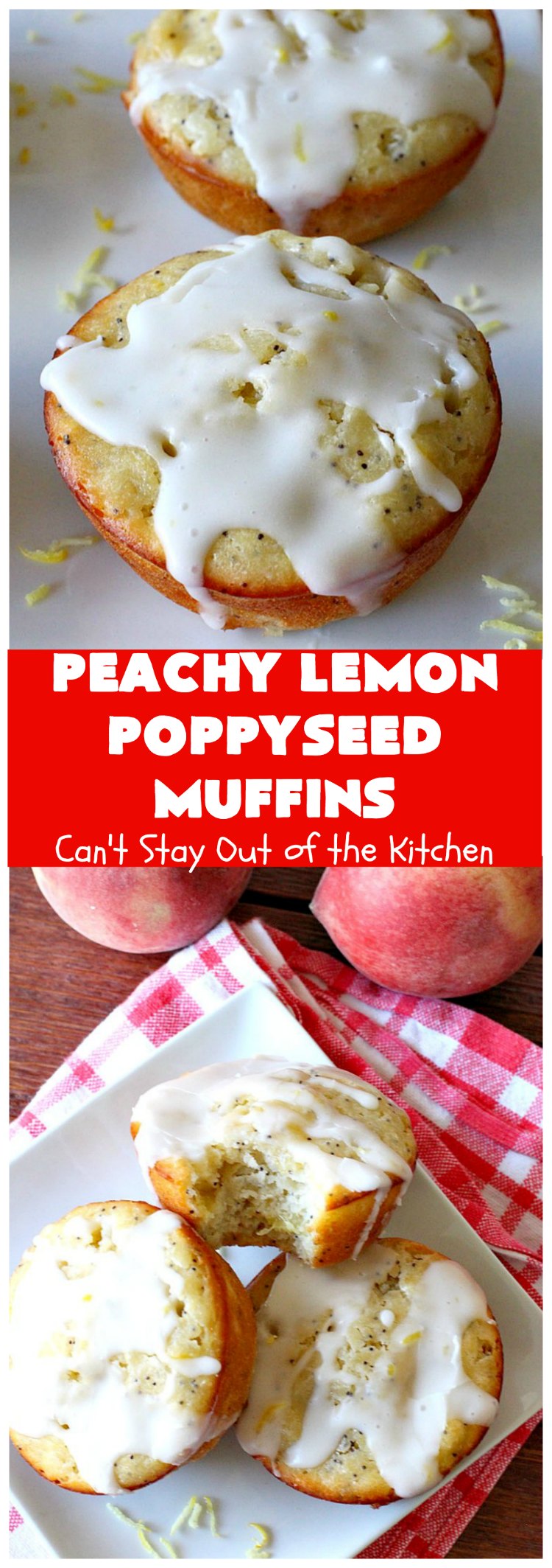 Peachy Lemon Poppyseed Muffins | Can't Stay Out of the Kitchen | these luscious #muffins are filled with #peaches, #lemon & #poppyseeds. Terrific for a #holiday or company #breakfast. #PeachMuffins #PeachyLemonPoppyseedMuffins