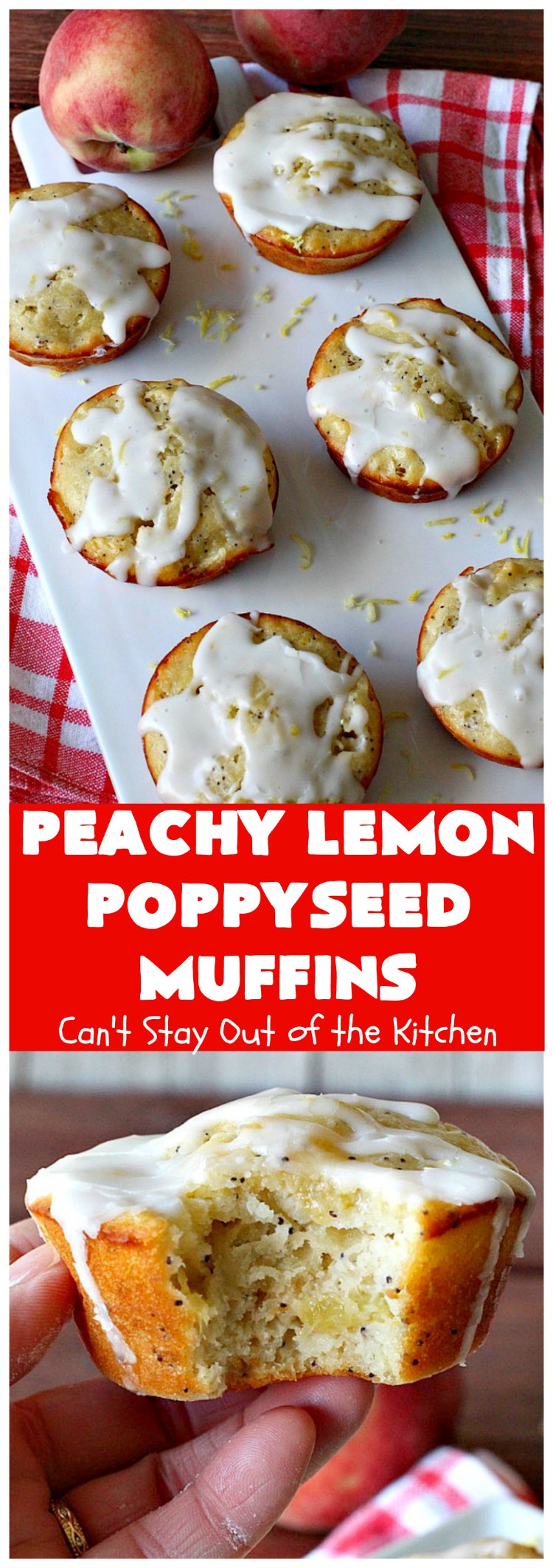 Peachy Lemon Poppyseed Muffins | Can't Stay Out of the Kitchen | these luscious #muffins are filled with #peaches, #lemon & #poppyseeds. Terrific for a #holiday or company #breakfast. #PeachMuffins #PeachyLemonPoppyseedMuffins