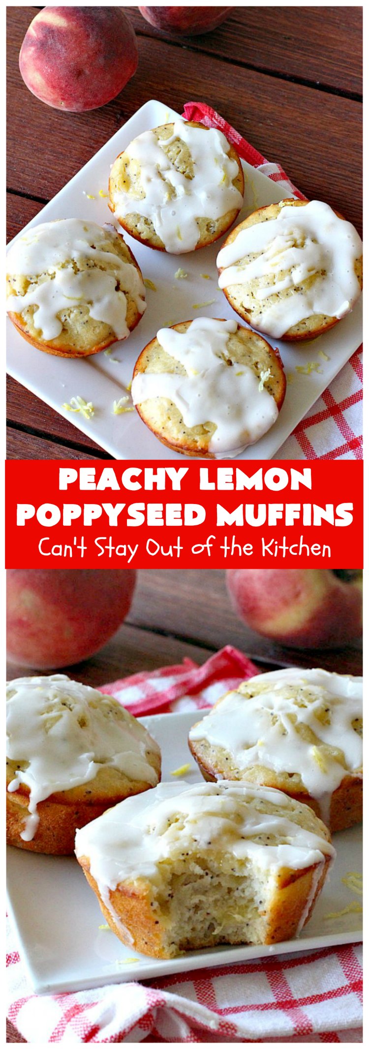 Peachy Lemon Poppyseed Muffins | Can't Stay Out of the Kitchen | these luscious #muffins are filled with #peaches, #lemon & #poppyseeds. Terrific for a #holiday or company #breakfast. #PeachMuffins #PeachyLemonPoppyseedMuffins