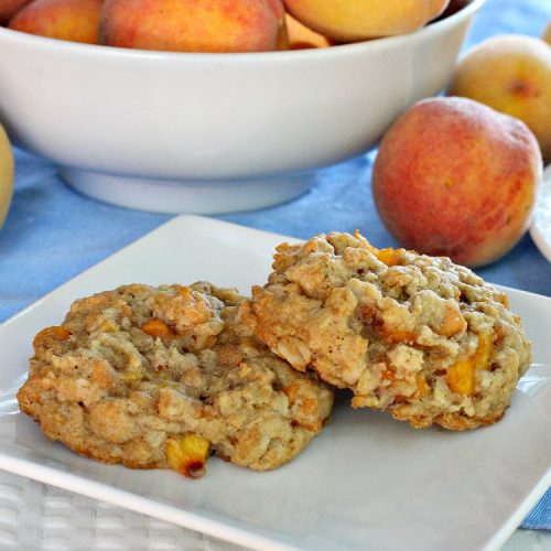 Peachy Oatmeal Scotchies | Can't Stay Out of the Kitchen | these outrageous #OatmealCookies contain #FreshPeaches & #ButterscotchChips for maximum flavor. Seriously, every bite will have you drooling. Great for #tailgating parties, potlucks & backyard BBQs. #peaches #oatmeal #butterscotch #cookies #dessert #PeachyOatmealScotchies #PeachDessert #OatmealDessert #ButterscotchDessert