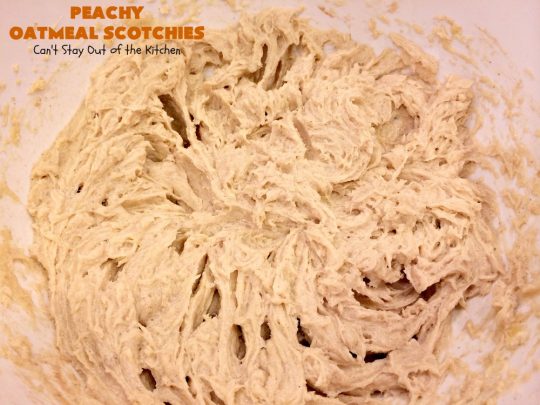 Peachy Oatmeal Scotchies | Can't Stay Out of the Kitchen | these outrageous #OatmealCookies contain #FreshPeaches & #ButterscotchChips for maximum flavor. Seriously, every bite will have you drooling. Great for #tailgating parties, potlucks & backyard BBQs. #peaches #oatmeal #butterscotch #cookies #dessert #PeachyOatmealScotchies #PeachDessert #OatmealDessert #ButterscotchDessert
