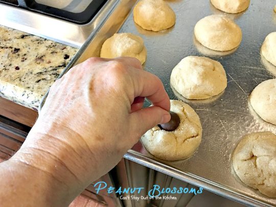 Peanut Blossoms | Can't Stay Out of the Kitchen | fabulous #peanutbutter #cookies are stuffed with a #HersheysKiss and are great for #christmas parties. #dessert #chocolate