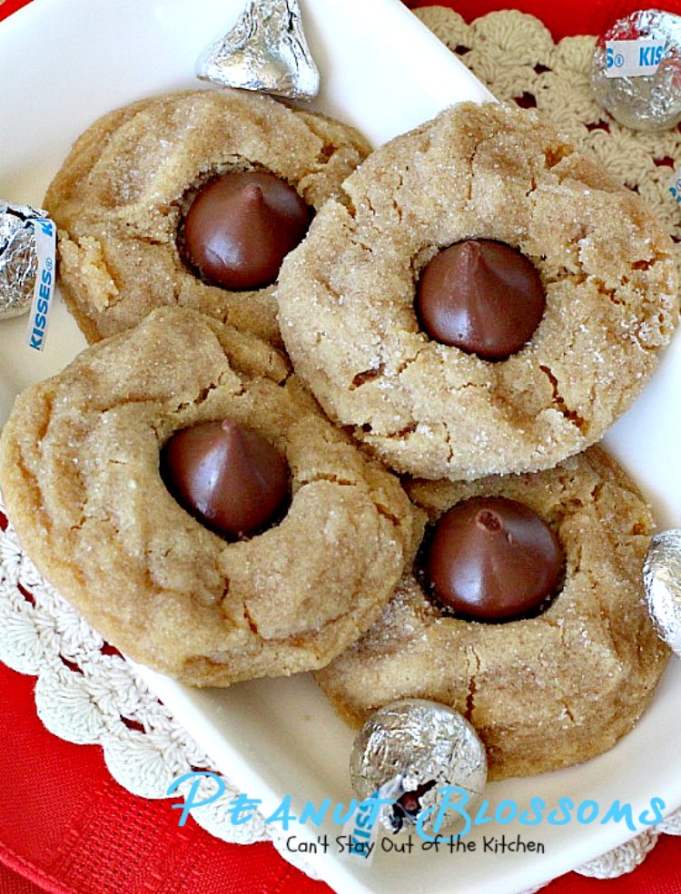 Peanut Blossoms | Can't Stay Out of the Kitchen | fabulous #peanutbutter #cookies are stuffed with a #HersheysKiss and are great for #christmas parties. #dessert #chocolate