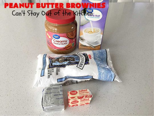 Peanut Butter Brownies | Can't Stay Out of the Kitchen | these luscious #brownies start with a brownie mix & #PeanutButterChips. The #PeanutButter & #CreamCheese Icing is to die for. If you enjoy #chocolate & peanut butter #desserts, you'll love this one. #tailgating #cookies #holiday #HolidayDessert #ChocolateDessert #PeanutButterDessert #ChristmasCookieExchange #PeanutButterBrownies