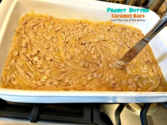 Peanut Butter Caramel Bars | Can't Stay Out of the Kitchen | #peanutbutter & #caramel chips pair together perfectly in this fabulous #brownie. Great option for summer #holidays & potlucks, too. #dessert