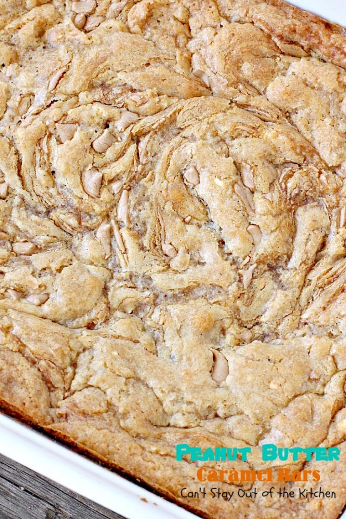 Peanut Butter Caramel Bars | Can't Stay Out of the Kitchen | #peanutbutter & #caramel chips pair together perfectly in this fabulous #brownie. Great option for summer #holidays & potlucks, too. #dessert