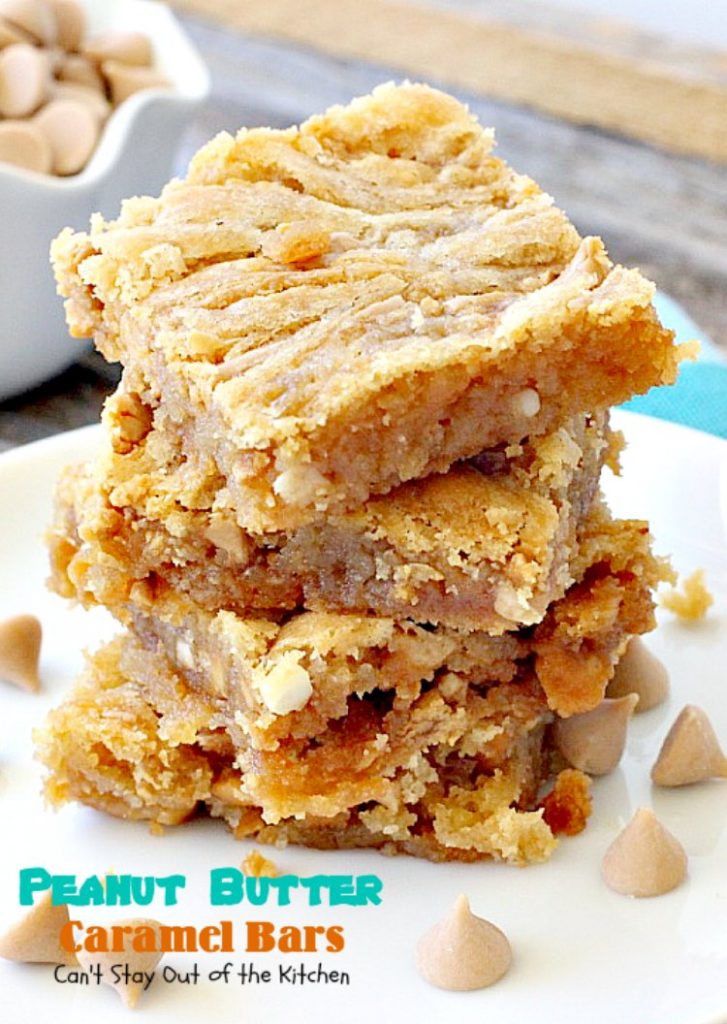 Peanut Butter Caramel Bars | Can't Stay Out of the Kitchen | #peanutbutter & #caramel chips pair together perfectly in this fabulous #brownie. Great option for summer #holidays & potlucks, too. #dessert
