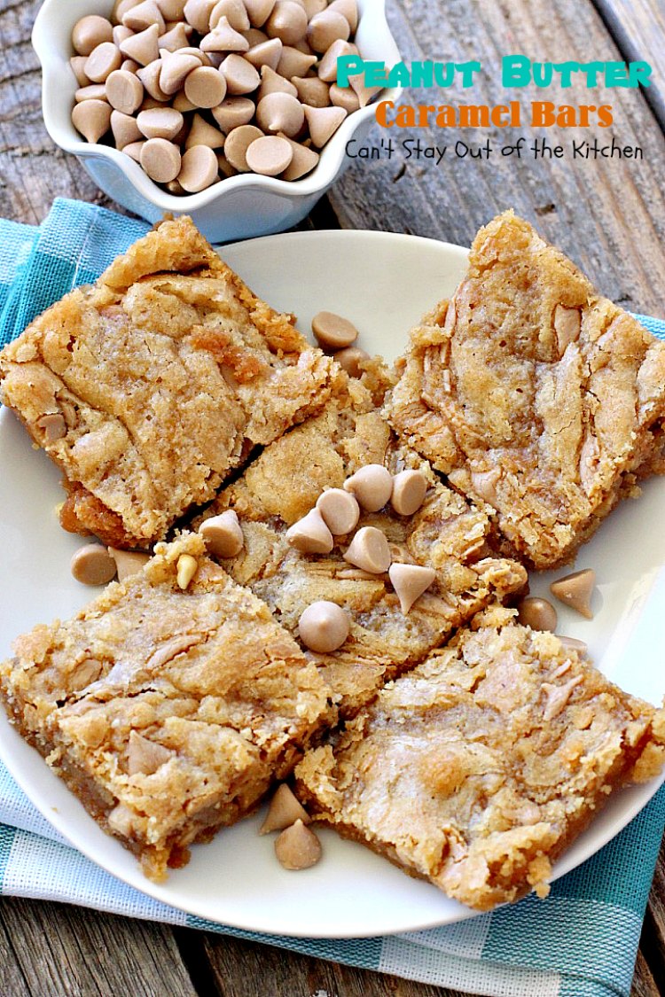 Peanut Butter Caramel Bars | Can't Stay Out of the Kitchen | #peanutbutter & #caramel chips pair together perfectly in this fabulous #brownie. Great option for summer #holidays & potlucks, too. #dessert