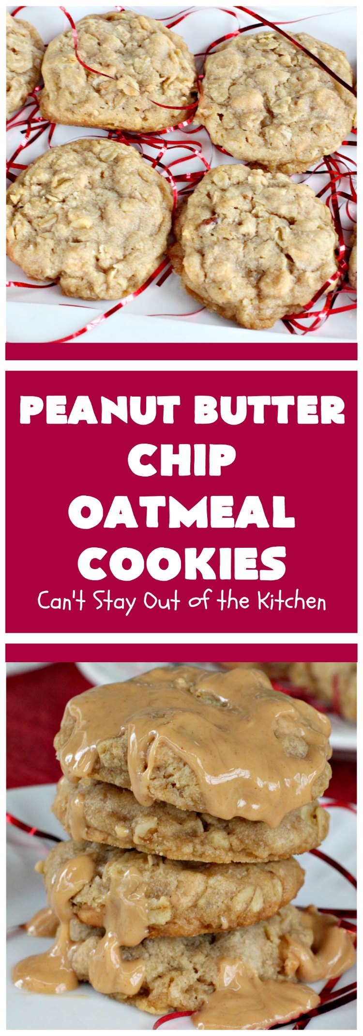 Peanut Butter Chip Oatmeal Cookies | Can't Stay Out of the Kitchen | these #cookies are fantastic! #OatmealCookies are amped up with #walnuts & #ReesesPeanutButterChips. They are mouthwatering, irresistible & heavenly. Marvelous for #tailgating parties, #holiday #baking & #ChristmasCookieExchanges. #PeanutButter #dessert #Reeses #PeanutButterDessert #PeanutButterChipOatmealCookies 