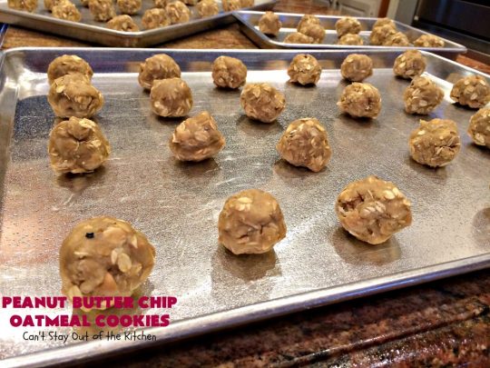 Peanut Butter Chip Oatmeal Cookies | Can't Stay Out of the Kitchen | these #cookies are fantastic! #OatmealCookies are amped up with #walnuts & #ReesesPeanutButterChips. They are mouthwatering, irresistible & heavenly. Marvelous for #tailgating parties, #holiday #baking & #ChristmasCookieExchanges. #PeanutButter #dessert #Reeses #PeanutButterDessert #PeanutButterChipOatmealCookies