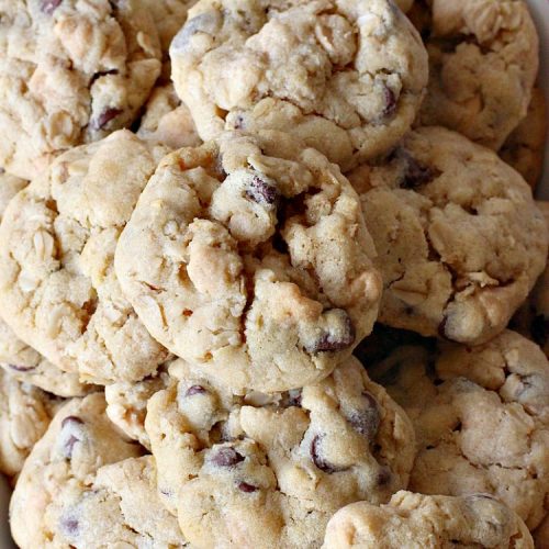 Peanut Butter Chocolate Chip Oatmeal Cookies | Can't Stay Out of the Kitchen | these scrumptious #OatmealCookies include both #ChocolateChips & #PeanutButter chips. They are fantastic for a #ChristmasCookieExchange #holiday #baking or #tailgating parties. #cookies #dessert #HolidayDessert #PeanutButterDessert #ChocolateDessert #PeanutButterChocolateChipOatmealCookies