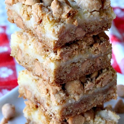 Peanut Butter Cookie Dough Cheesecake Brownies | Can't Stay Out of the Kitchen | these mouthwatering #brownies are filled with #peanutbutter chips & a #cheesecake layer. They make a scrumptious #tailgating treat. #dessert