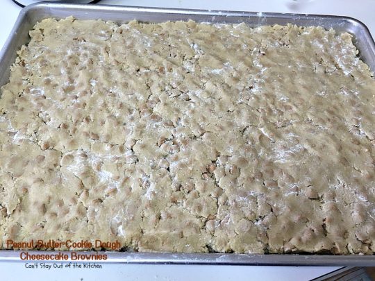 Peanut Butter Cookie Dough Cheesecake Brownies | Can't Stay Out of the Kitchen | these mouthwatering #brownies are filled with #peanutbutter chips & a #cheesecake layer. They make a scrumptious #tailgating treat. #dessert