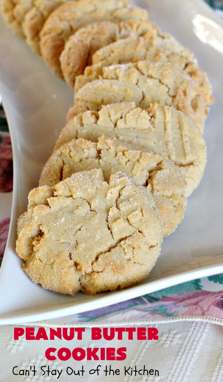 Peanut Butter Cookies | Can't Stay Out of the Kitchen | These are our favorite #PeanutButter #Cookies. We've been making these cookies for over 40 years and this is still our favorite #recipe. Terrific for #Tailgating parties, potlucks, backyard BBQs or #holidays. #PeanutButterCookies #dessert #HolidayDessert #PeanutButterDessert #FavoritePeanutButterCookies