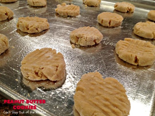 Peanut Butter Cookies | Can't Stay Out of the Kitchen | These are our favorite #PeanutButter #Cookies. We've been making these cookies for over 40 years and this is still our favorite #recipe. Terrific for #Tailgating parties, potlucks, backyard BBQs or #holidays. #PeanutButterCookies #dessert #HolidayDessert #PeanutButterDessert #FavoritePeanutButterCookies